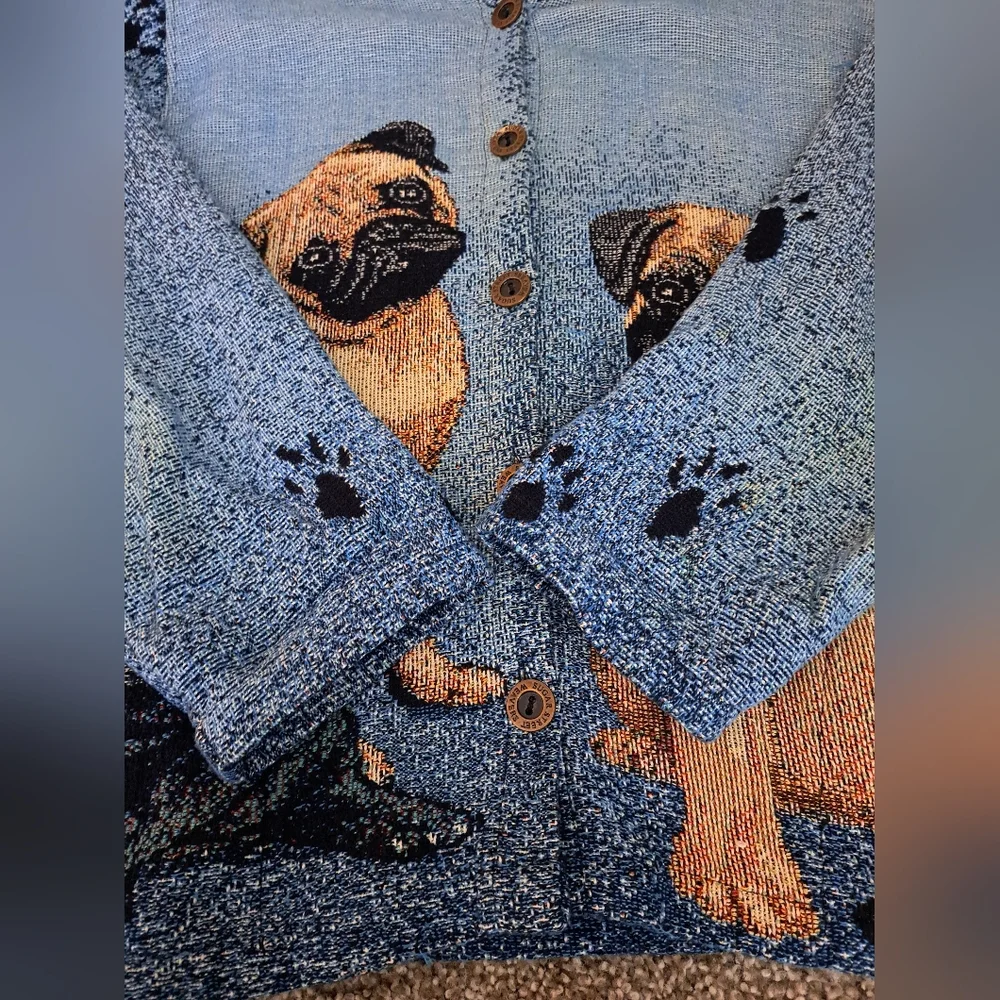 Vintage Sugar Street Weavers Pug Dog Tapestry Jacket - Picture 2 of 5